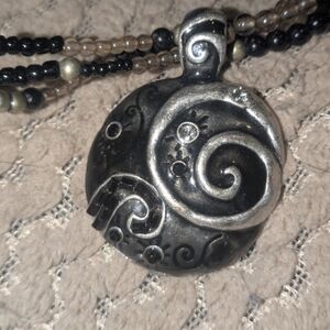 Elegant Black and Silver Swirl Pendant Necklace